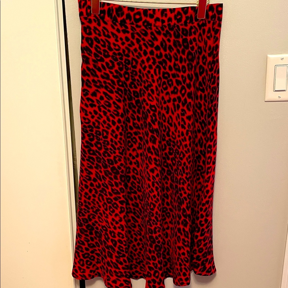 DO+BE Red Leopard Print A-Line Skirt